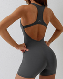 Mila Wear women's grey bodysuit for activewear, perfect for yoga and fitness, backside